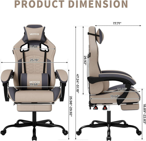Gaming Chair with Massage,Ergonomic PC Gaming Chair with Footrest Comfortable Headrest and Lumbar Support, High Back, 300LBS (Grey)