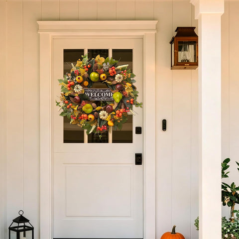 24 Inch Fall Wreaths for Front Door, Autumn Harvest Wreath with Pears