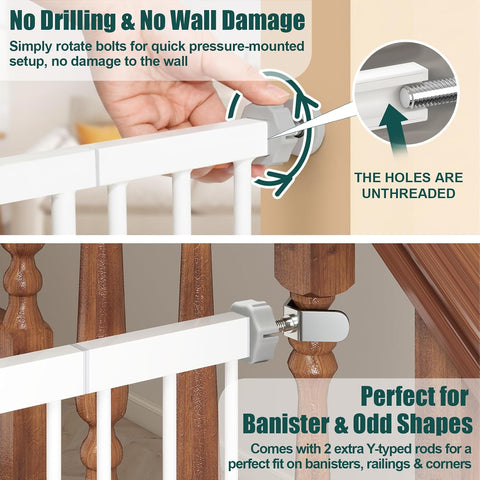 keny 29.7"-51.5" Extra Wide Baby Gate for Stairs, Easy Walk Thru Dog Gate