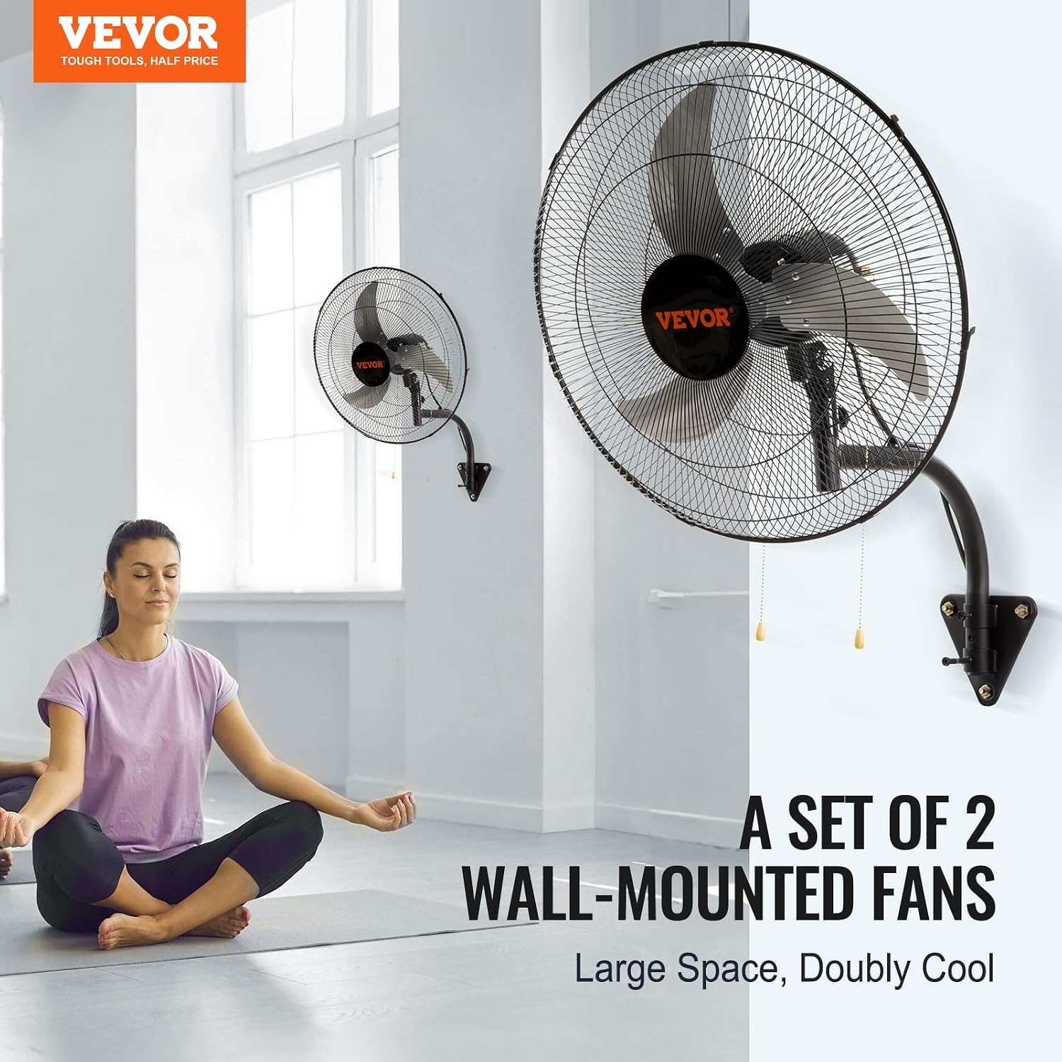 VEVOR 18 Inch Wall Mount Fan, Oscillating, 3-Speed, 4000 CFM, 2 Pack