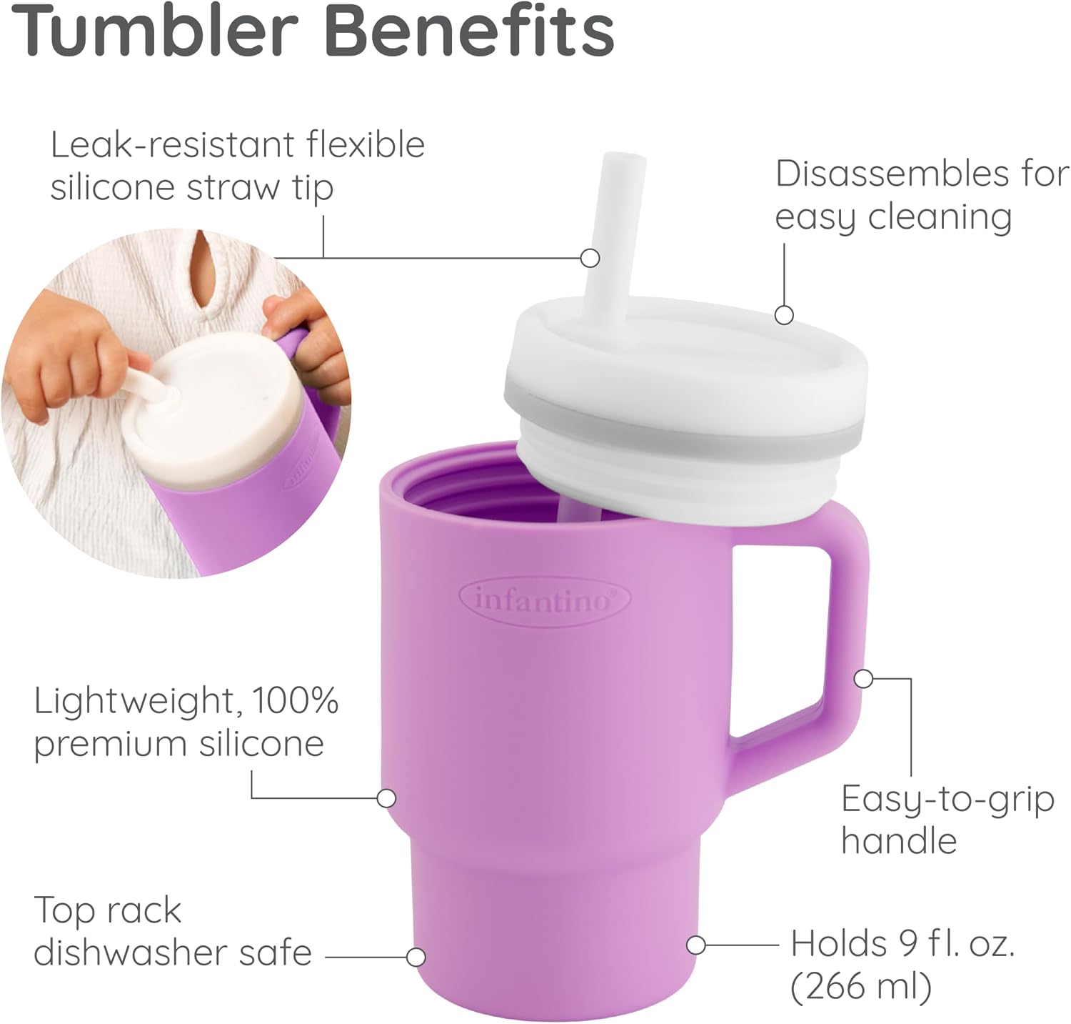 Infantino My 1st Tumbler Straw Cup with Handle, 9oz, Lilac