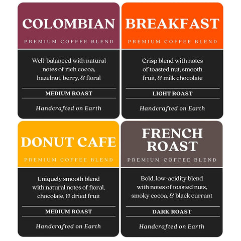 Copper Moon K-Cup Coffee Pods, Light Medium & Dark Variety Pack, 80 Count | Variety Pack Includes 20 Breakfast, 20 Colombian, 20 Donut Café, 20 French Roast, Compatible with Keurig K Cup Brewers
