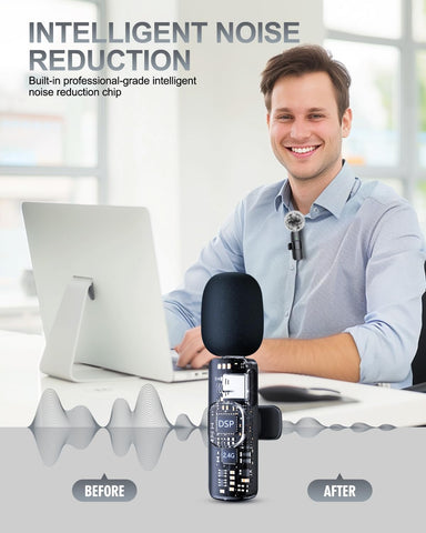 PQRQP 3 in 1 Professional Wireless Lavalier Microphone for iPhone/Android/Camera, Wireless Microphones, Mini Microphone, Crystal Clear Sound Quality for Recording, Live Streaming, Clips-Elegant Black