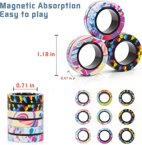 9Pcs Magnetic Rings Fidget Toys Adult Set, Idea ADHD Fidget Stress Toy Pack,Fidget Spinner Rings for Anxiety Relief Therapy Toys for Boy and Girl Ages 8-13,Teens Gift Easter Basket Stuffers