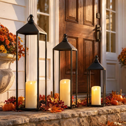 22'' 19'' 17'' Lanterns Decorative Outdoor Indoor, Set of 3 Floor Lanterns