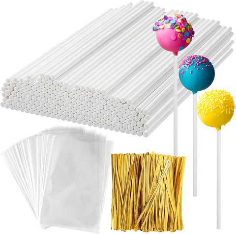 300Pcs Cake Pop Sticks and Wrappers, 6IN Cake Pop Sticks with Ties for Lollipops, Chocolates Cookies, Candies