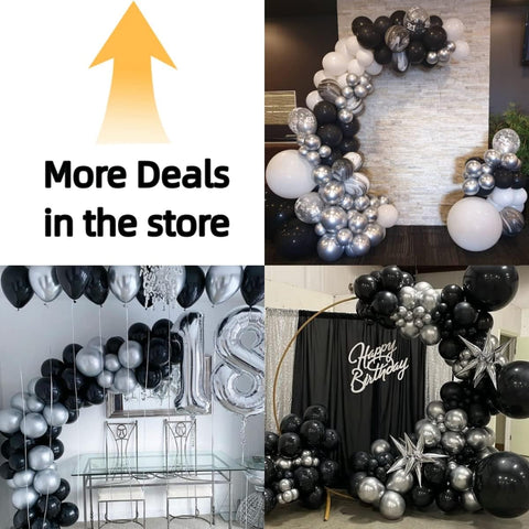 Bezente Black Silver and White Confetti Balloons Set 60pcs 12 inch
