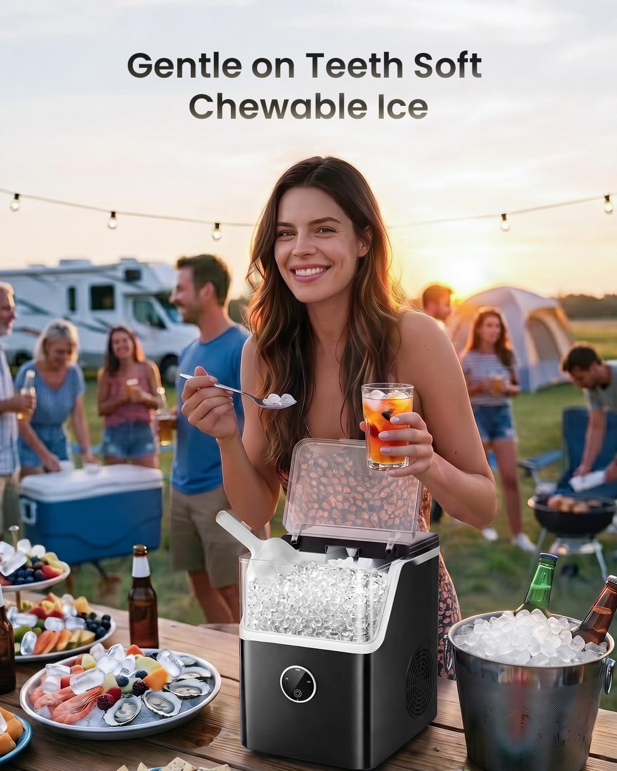 Portable Nugget Ice Maker Machine Countertop, 42Lbs/24H Pebble