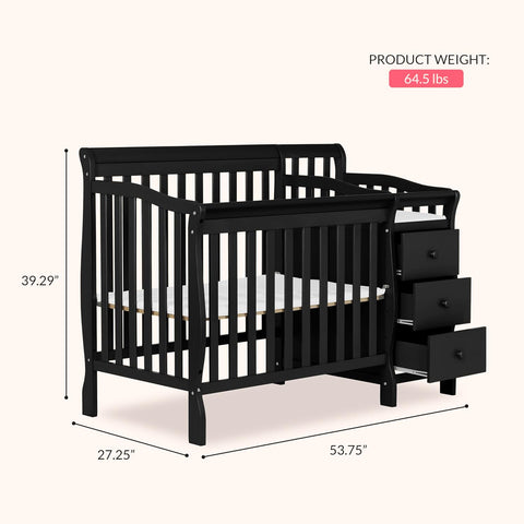 Dream On Me Jayden 4-in-1 Convertible Mini Baby Crib with 3 Drawer Changer