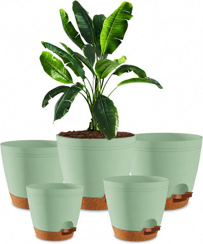 Utopia Home Self Watering Pots for Indoor Plants 6.8"/6.4"/5.9"/5.5"/4.9" Set of 5, Planters for Indoor Plants, Small Multi-Size Flowerpot, Plant Pots with Drainage & Reservoir (Olive Green)