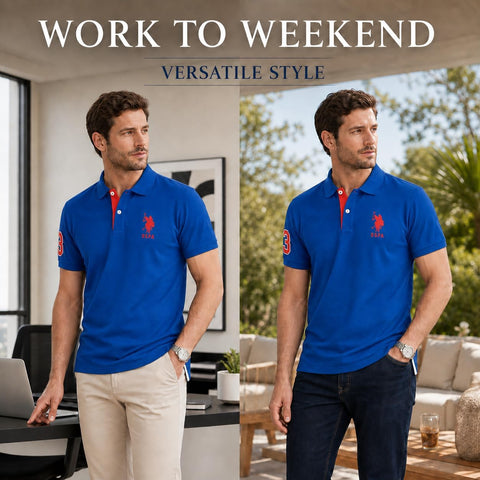 U.S. Polo Assn. Men's Short-Sleeve Polo Shirt with Applique, Casual Summer Slim Fit Polo Shirt with Contrast Color