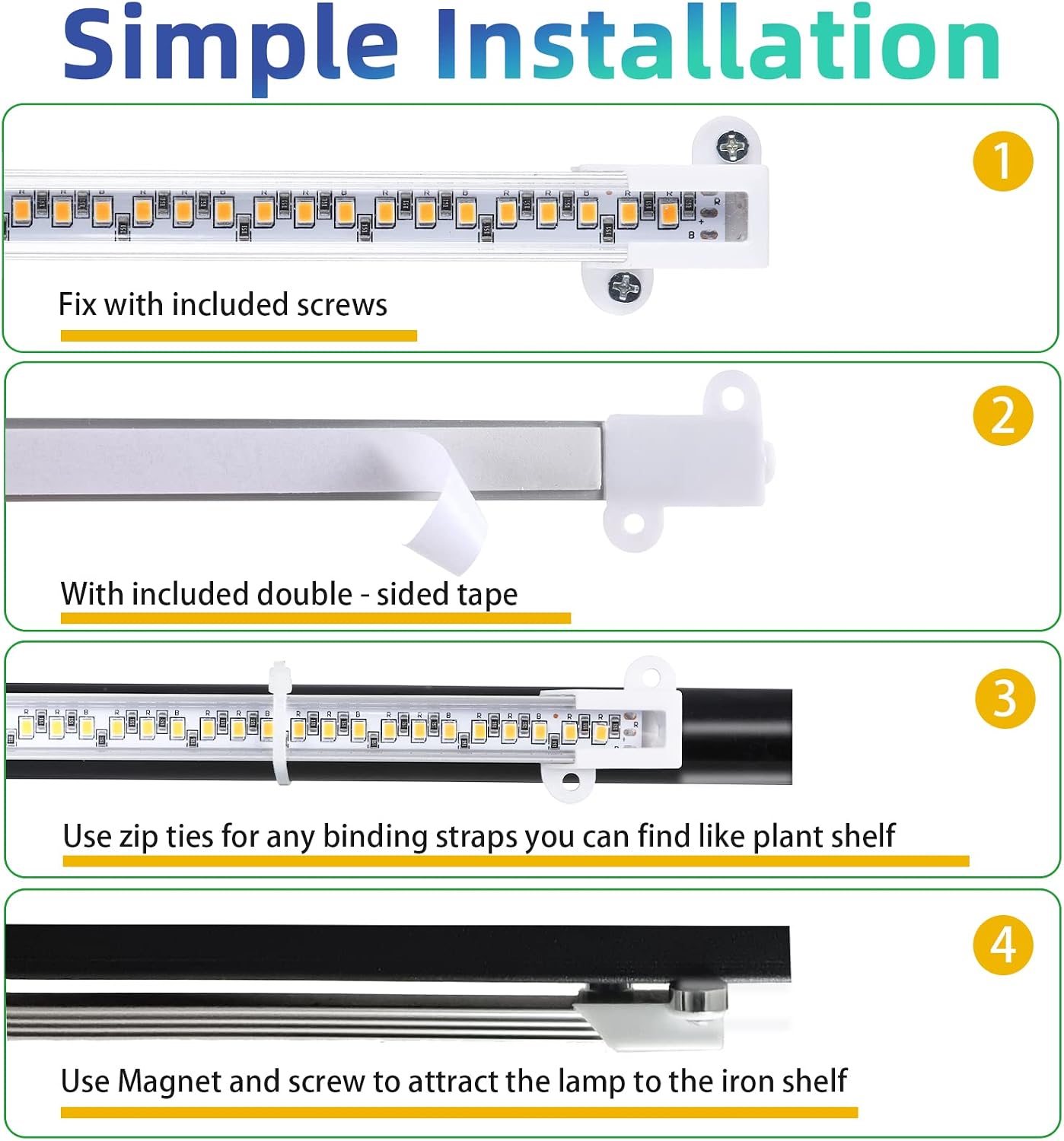 RWNTAO One Strip Growing Lamp 2-Pack, Full Spectrum LED Grow Light Strips for Indoor Plants with Auto ON/Off Timer & 4 Dimmable Levels for Green House Hydroponics Succulent (One Head 2 Pack)