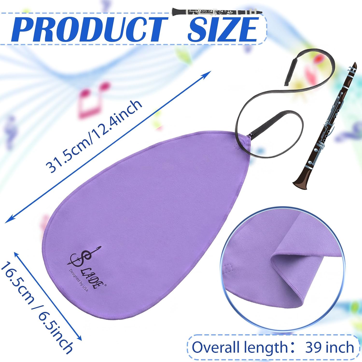 Yinder 4 Clarinet Swab Cloth Clarinet Cleaner Cleaning,Blue and Purple
