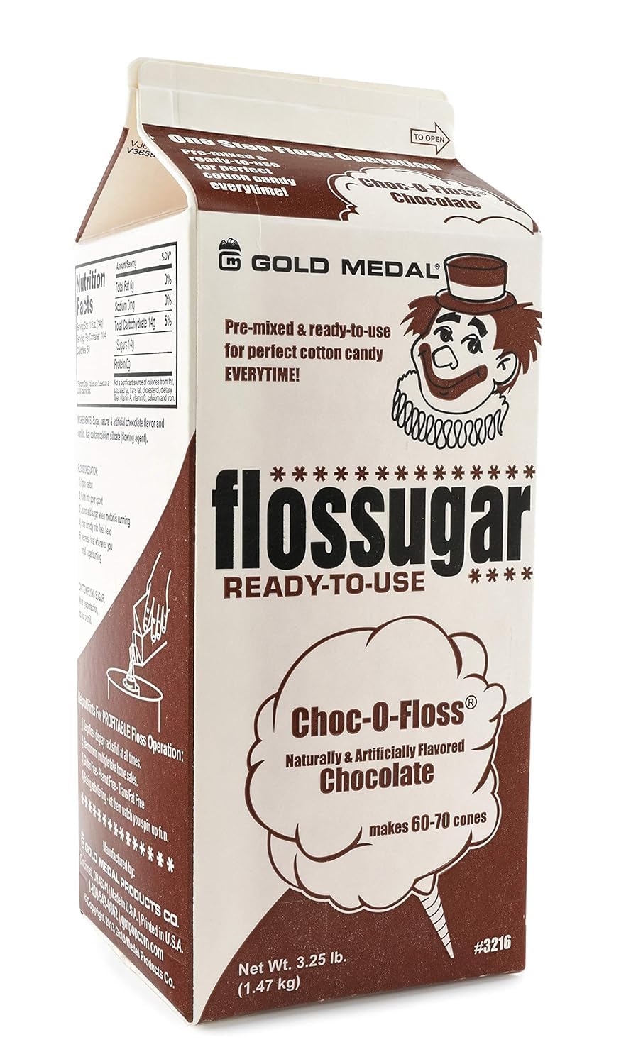 Floss sugar Flavor Cotton Candy 3.25 lb - 1 Carton 52 oz - 1/2 Gallon (Bubble Gum)