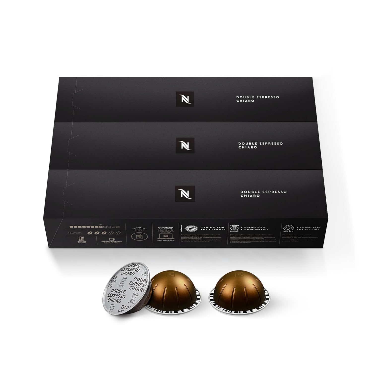 Nespresso Vertuo, Double Espresso Chiaro, 30-Count Espresso Coffee Pods | Capsules Medium Roast Pack of 1 Brews 2.7oz
