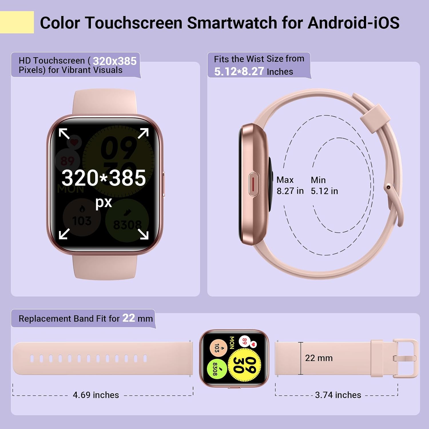 Smartwatch for Women, Compatible with Android & iPhone, 1.8'' Fitness Tracker Watch with Alexa, Call & Notification Alerts, Heart Rate & Sleep Monitor, 120 Sports Modes, Waterproof Watch for Women
