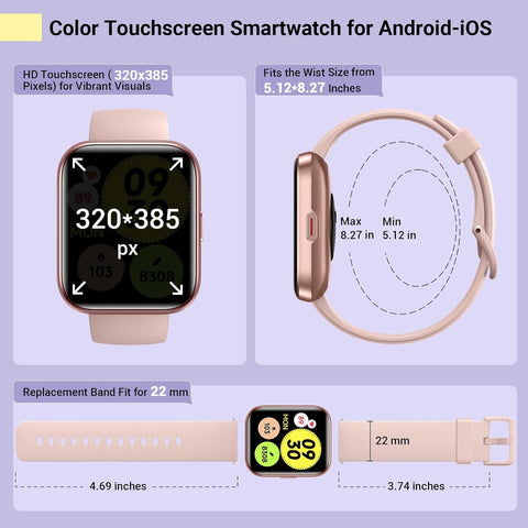 Smartwatch for Women, Compatible with Android & iPhone, 1.8'' Fitness Tracker Watch with Alexa, Call & Notification Alerts, Heart Rate & Sleep Monitor, 120 Sports Modes, Waterproof Watch for Women