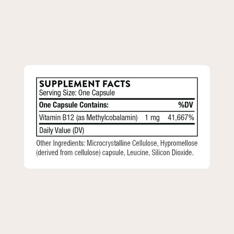 THORNE Vitamin B12 1,000 mcg, Active Methylcobalamin, 60 Capsules
