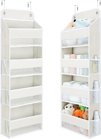 Yecaye Over the Door Organizer, 35.2lbs Load Toy Stuffed Animal Storage, Bathroom Organizers and Storage for Nursery Newborn Baby Essential Stuff Dorm Room Essentials, Cream White 4 Tier