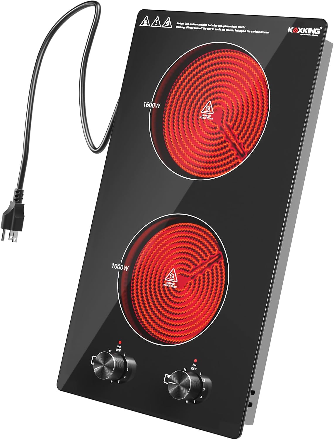 2 Burner Electric Cooktop 12 Inch, 120V Plug-In, Knob Control