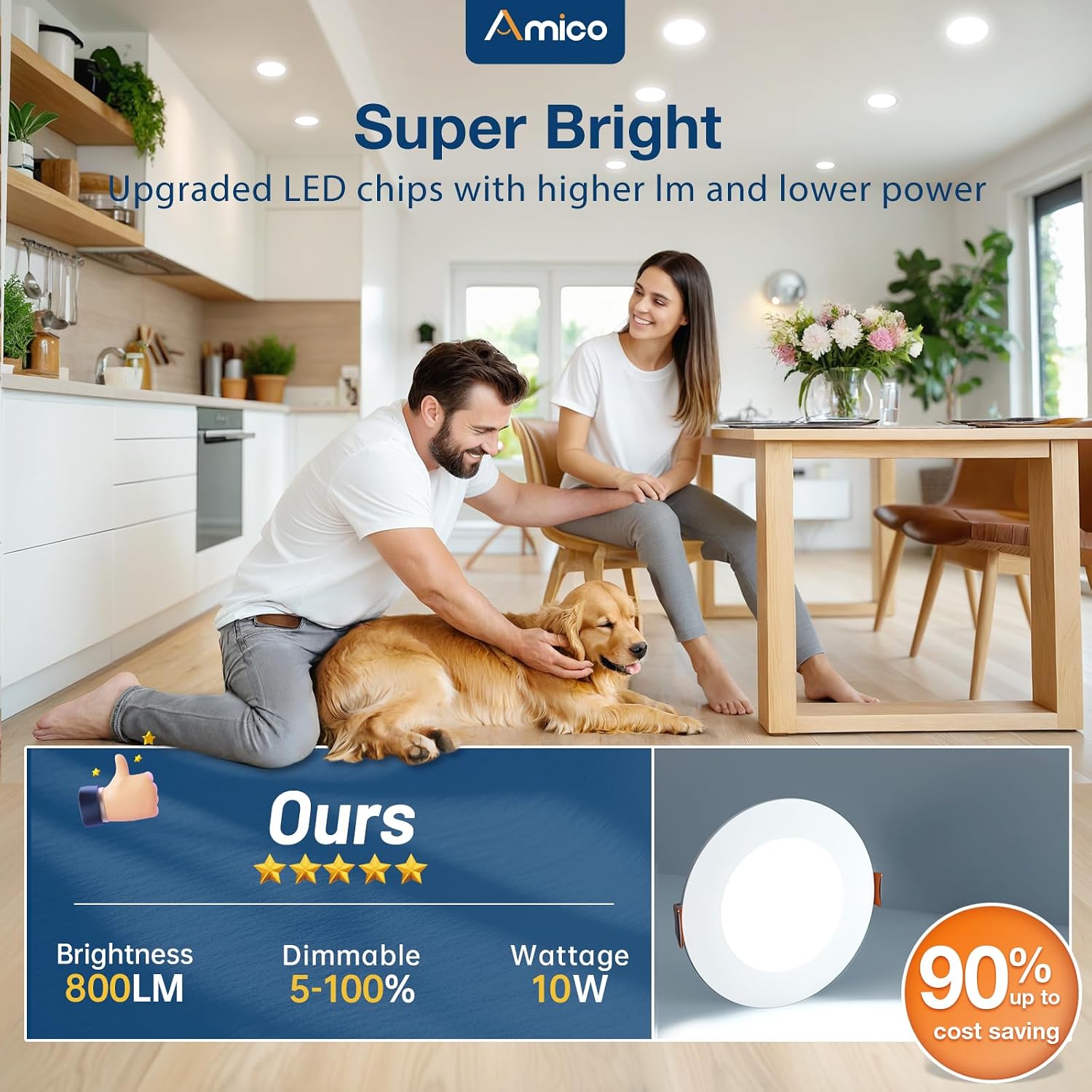 Amico 24 Pack 4 Inch LED Recessed Light with Junction Box, 5CCT, 800LM, 10W