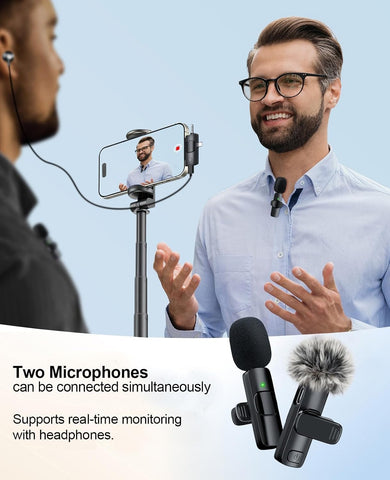 MENERESAS 3-in-1 Mini Microphone for iPhone: Wireless Lavalier Microphones for iOS/Android/Camera - Noise Reduction Lapel Mic, Clip on Mic for Video Recording Vlog, YouTube