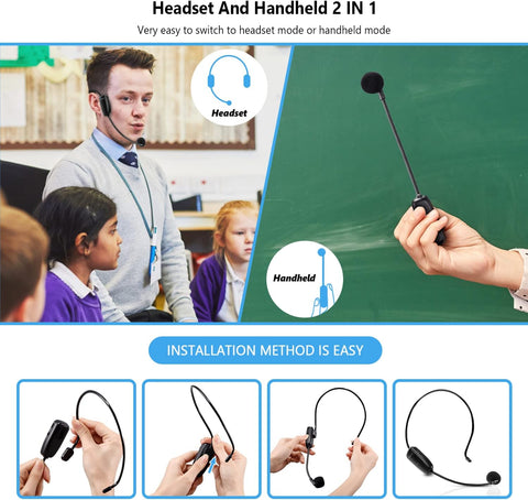 Bietrun Wireless Microphone Headset, UHF Wireless Headset Mic System, 160ft Range,1/8'' and 1/4'' Plug, for Speakers, Voice Amplifier, PA System(Not Supported AUX/iOS)