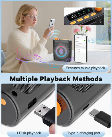 Tearstone Voice Amplifier for Teachers with Bluetooth, Dual Magnetic Mics