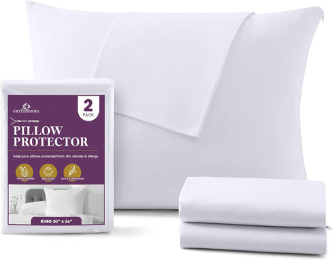 CirclesHome Pillow Protectors King Size Set of 2 with Zipper, 100% Cotton