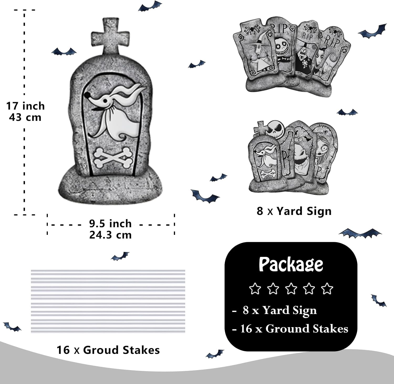 8 Pack Nightmare Tombstones Yard Sign 17 Inch Halloween Decorations Outdoor