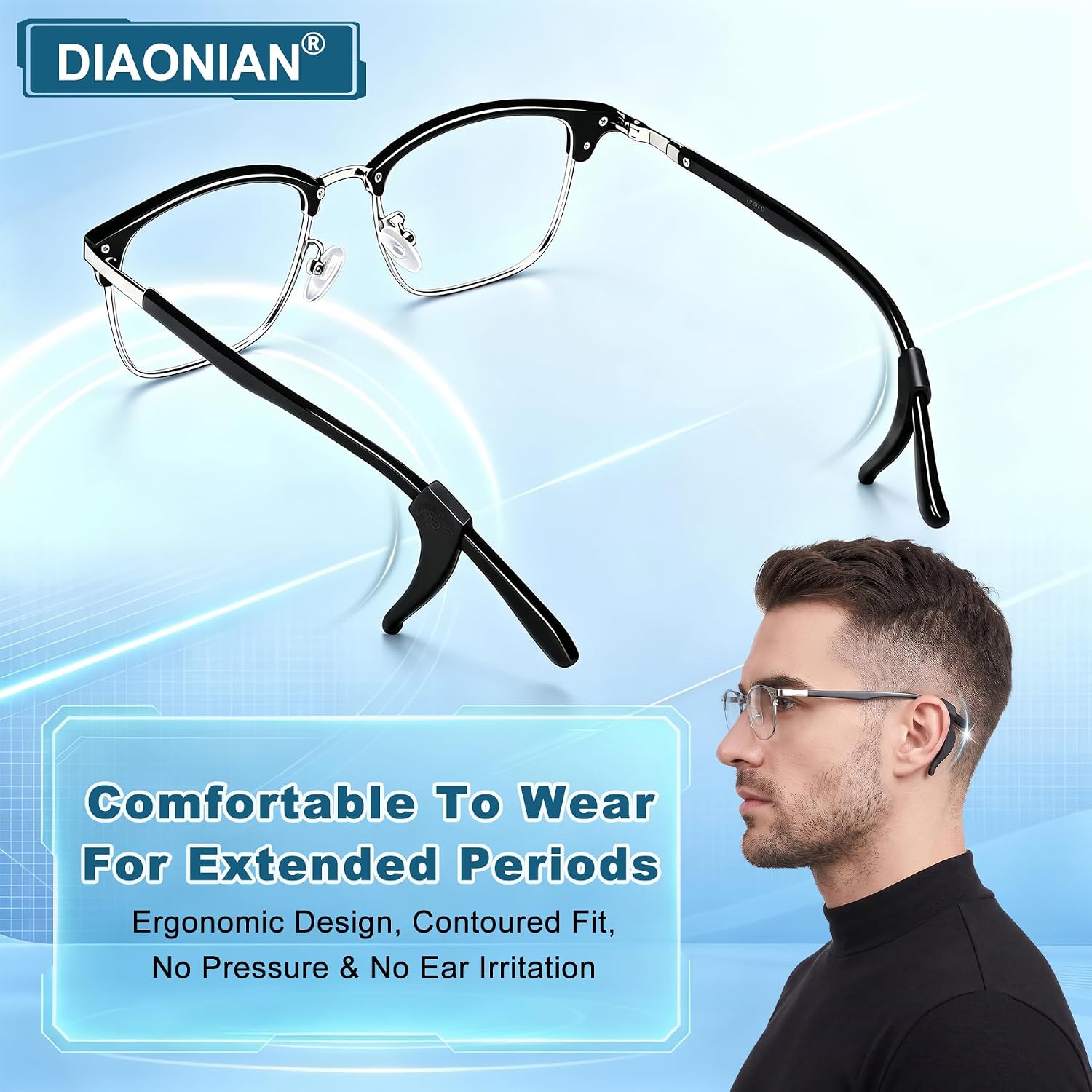 Eye Glasses Ear Grippers,Anti Slip Eyeglasses Ear Grips,Silicone Ear Hooks for Sunglasses,Readingglasses