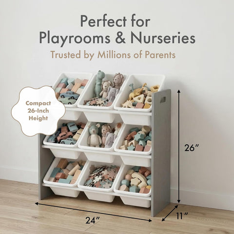 Humble Crew Kids Toy Organizer with 9 Bins, 3 Tier Storage for Playroom