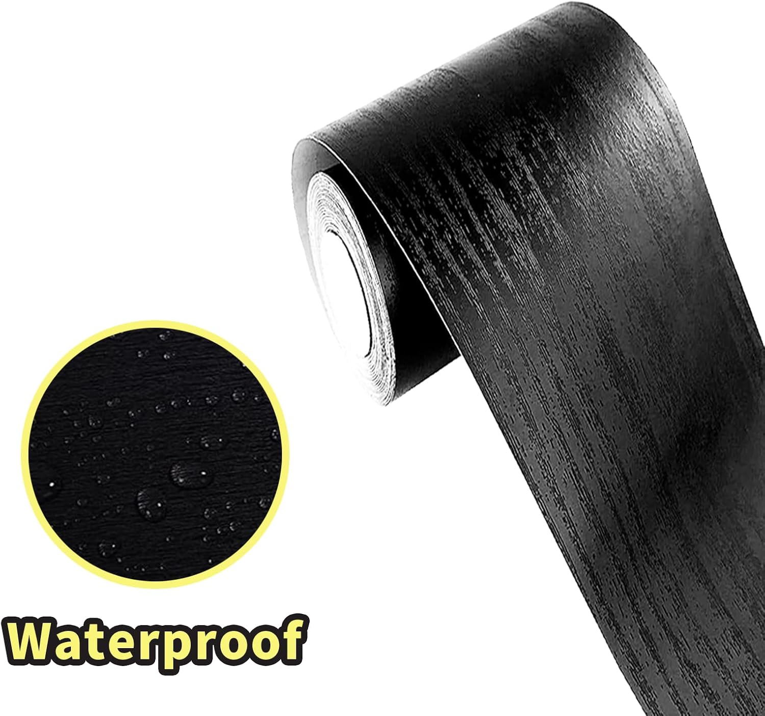 Teemall 10M Black Wood Grain Removable PVC Waterproof Border Wall Decor Removable Self Adhesive Kitchen Bathroom Tiles Sticker Wallpaper 4.2x390 (4inch)