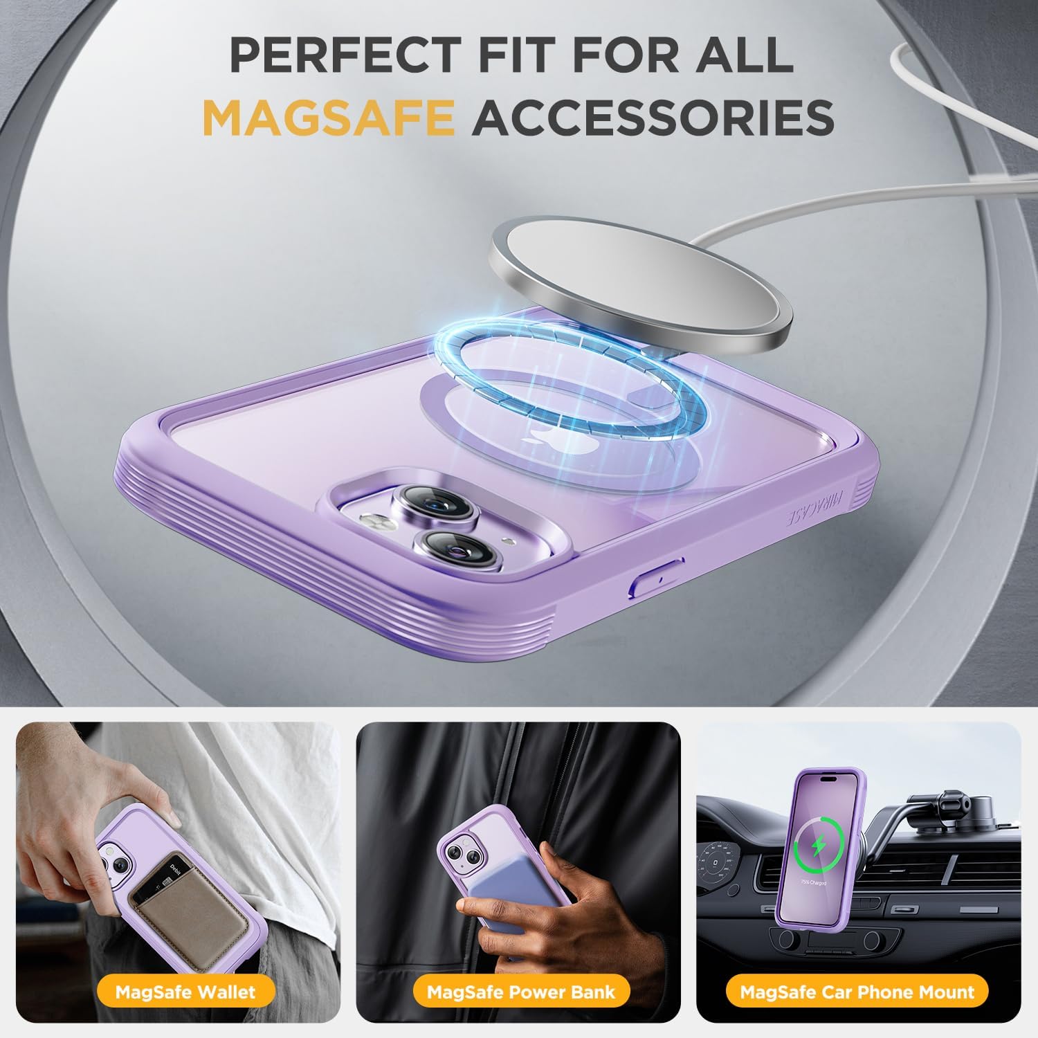 Miracase for iPhone 14 Case,Full-Body Bumper &Glass Screen Protector,Purple
