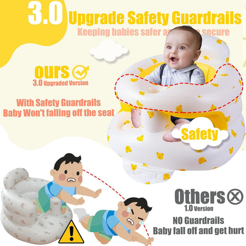 Upgraded Inflatable Baby Seat for 3-36 Months, Baby Chair Sit Me Up Floor Seat – Clip to Table Leg. No Tipping. + Front Guard Anti-Tip, Back Support for Infants Learning to Sit Up + Built-in Air Pump