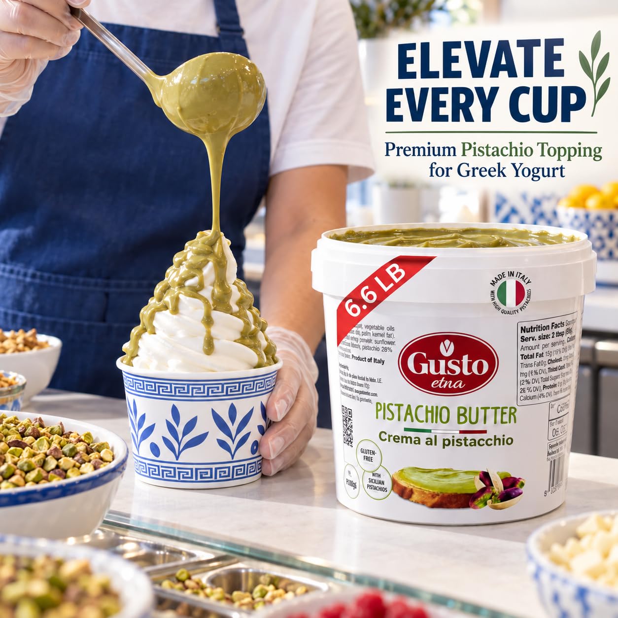 GUSTO ETNA Italian Pistachio Butter Spread Tub, 35% Pistachios, 3 kg