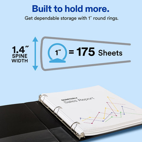 Avery Standard View 3 Ring Binder, 1" Round Rings, 1 White Binder