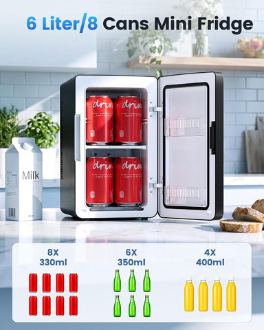 Electactic Mini Fridge, 6L/8Can Portable Small Refrigerator for Bedroom