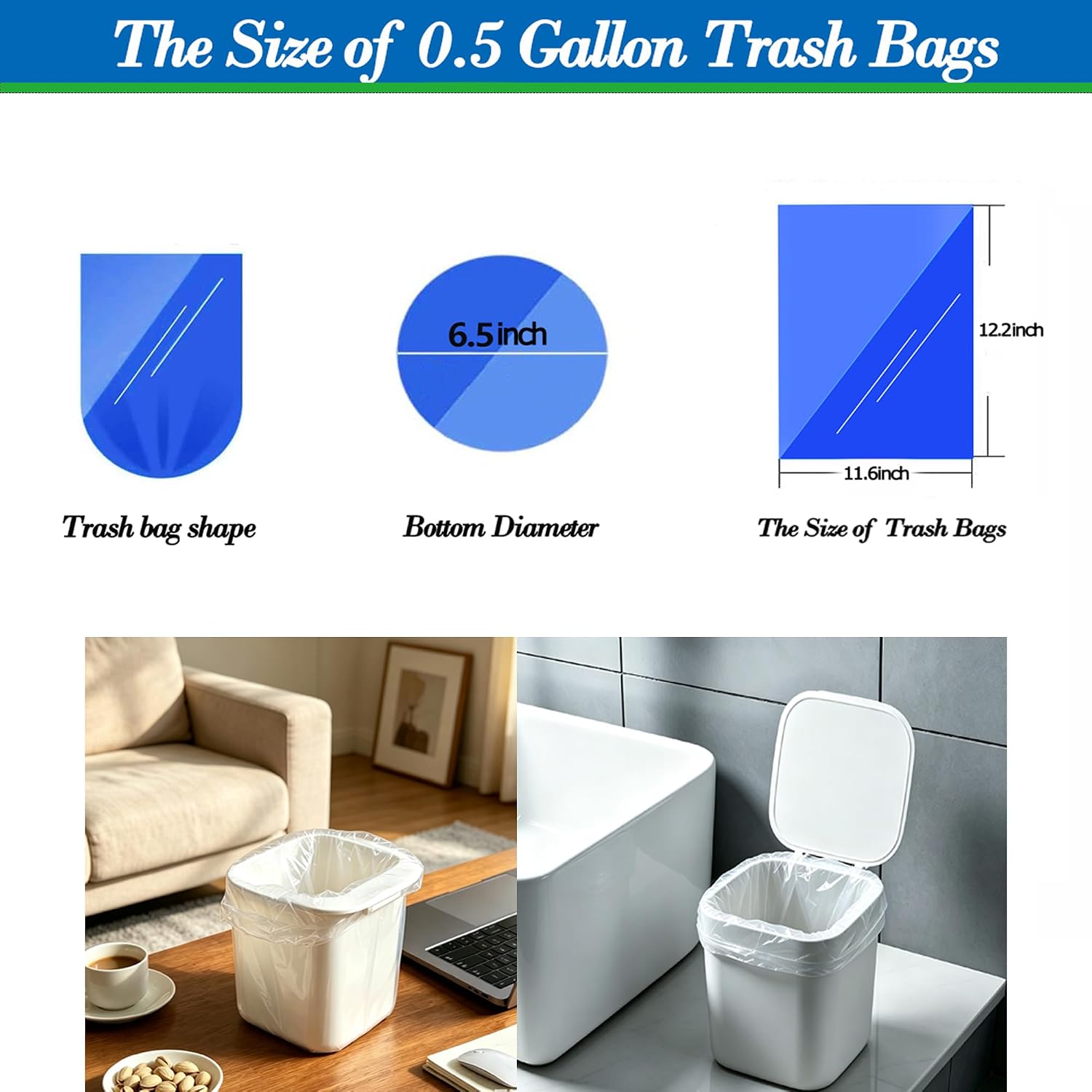 0.5 Gallon 250 pcs Mini Clear Trash Bags, Tiny Strong Garbage Bags,Small Plastic Bags for Desktop Trash Bin, Tiny Bathroom Trash Can Bin Liners,Mini Bags for Waste Basket Liner,Fit 2 Liters-Clear