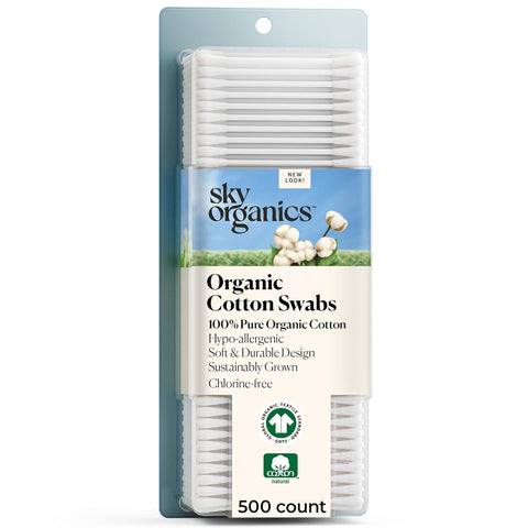 Sky Organics Organic Cotton Swabs 500 Ct, 100% Pure, Natural, Chlorine-Free