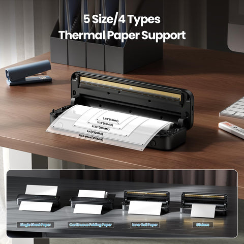 Phomemo M834 Inkless Portable Thermal Printer with a Case, 8.5 x 11, Black