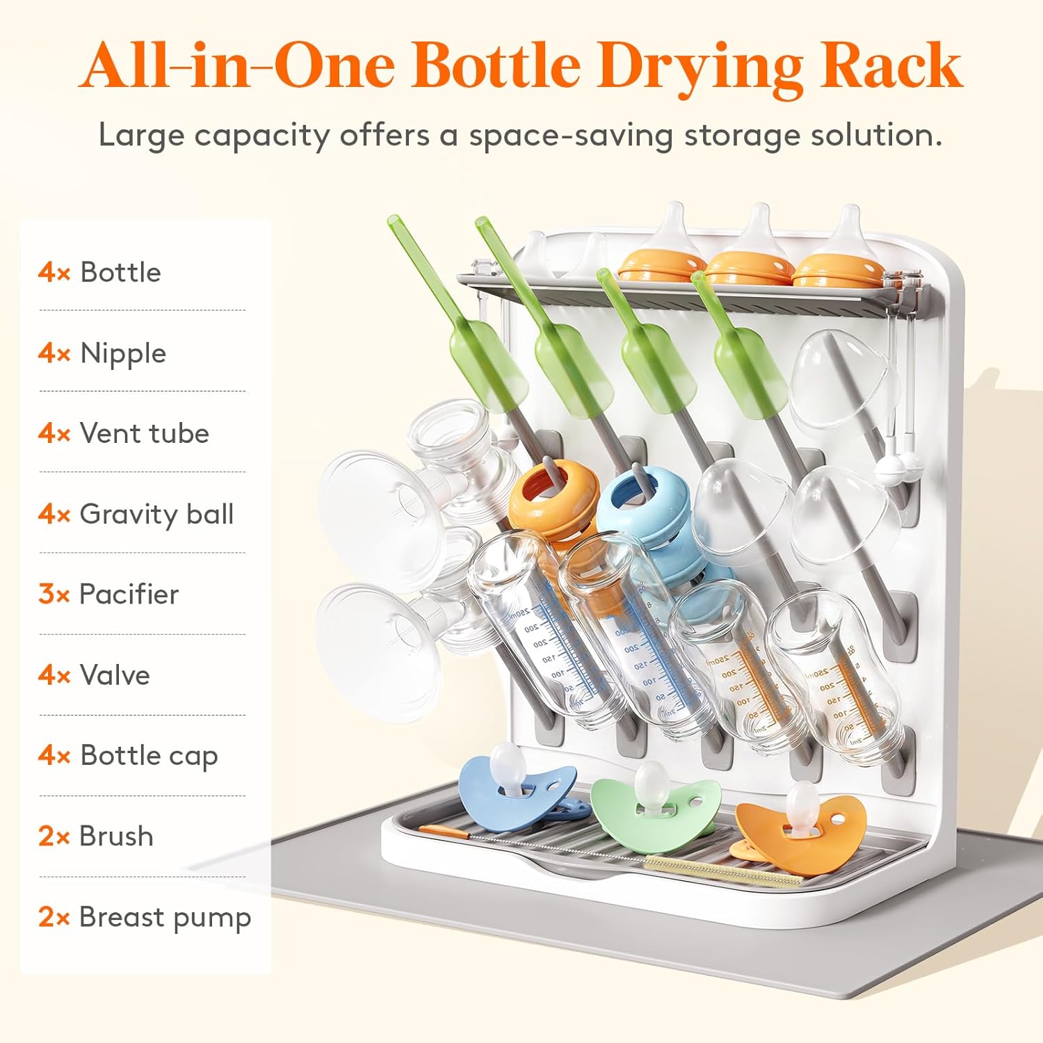 Lifewit 15-Hooks Baby Bottle Drying Rack with Drain Mat for Countertop