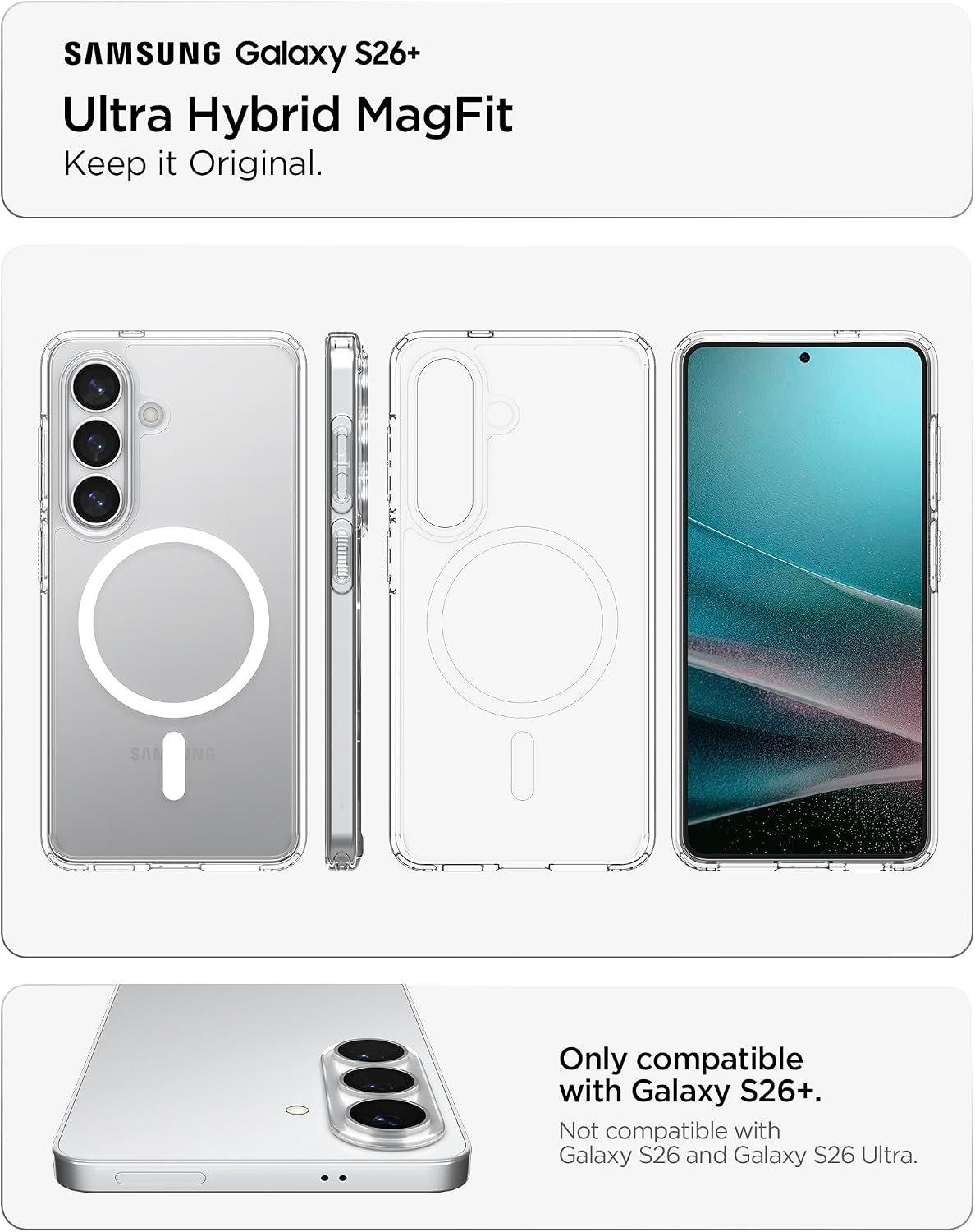 Spigen for Galaxy S26 Plus Case, Ultra Hybrid MagFit [Anti-Yellowing] [Compatible with MagSafe] [Fast Wireless Charging] - Clear White