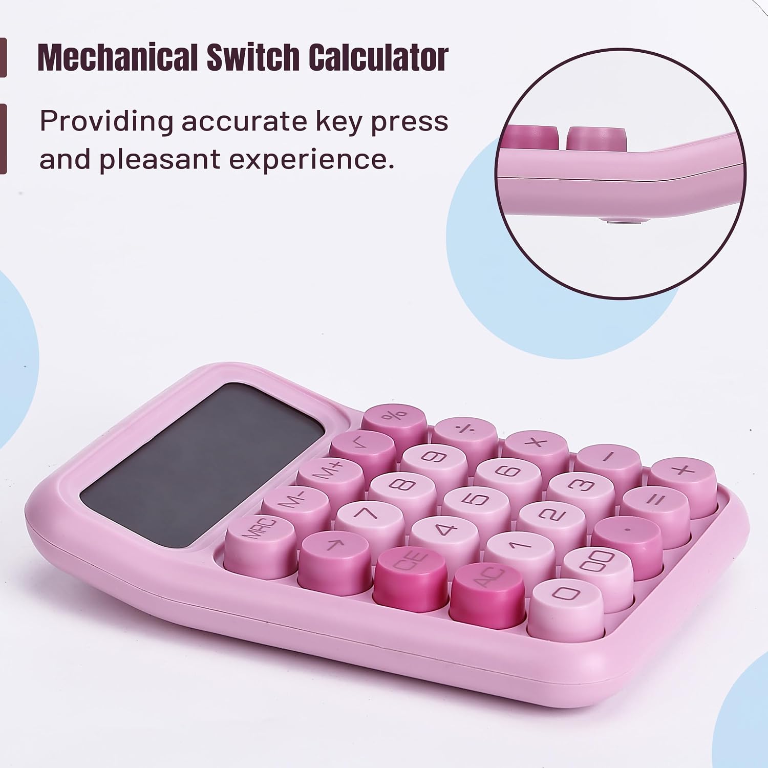 Mr. Pen- Mechanical Switch Calculator, 12 Digit Large LCD Display, Pink