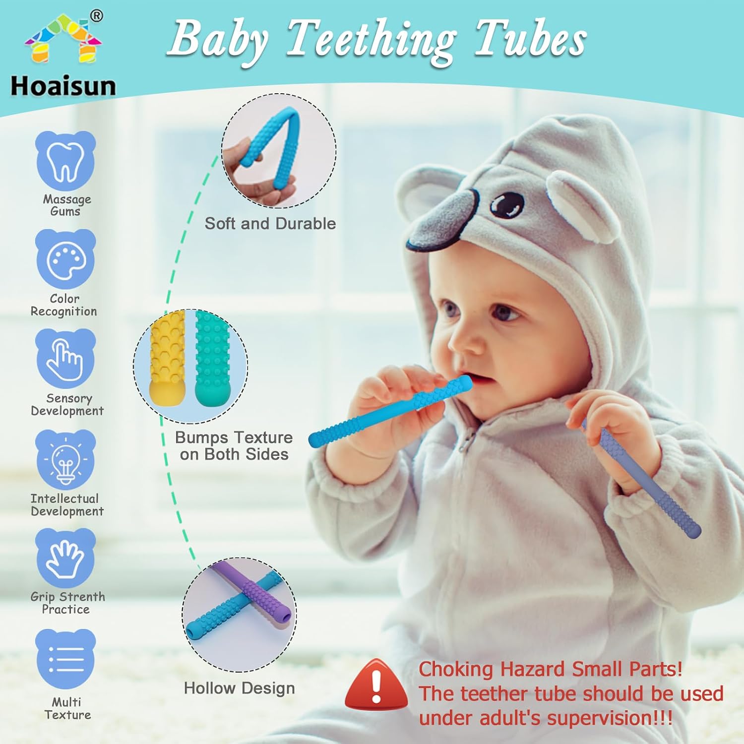 Teething Straws Sticks for Babies 6-12 12-18 Months, 8 Pack Teething Toys 3-6 Months, Silicone Teethers for Babies Toddlers Nursing Biting Chewing, Autism Chew Toys for Sensory Kids Teething Relief