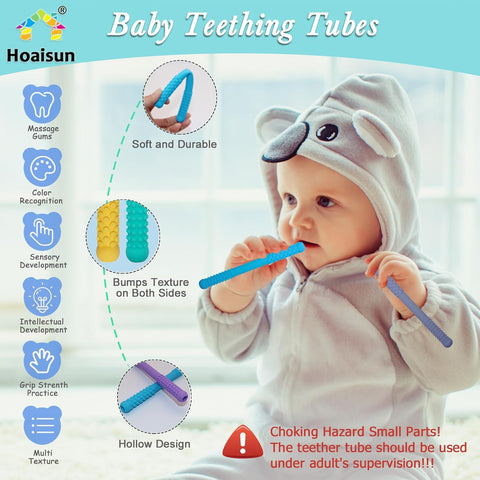 Teething Straws Sticks for Babies 6-12 12-18 Months, 8 Pack Teething Toys 3-6 Months, Silicone Teethers for Babies Toddlers Nursing Biting Chewing, Autism Chew Toys for Sensory Kids Teething Relief