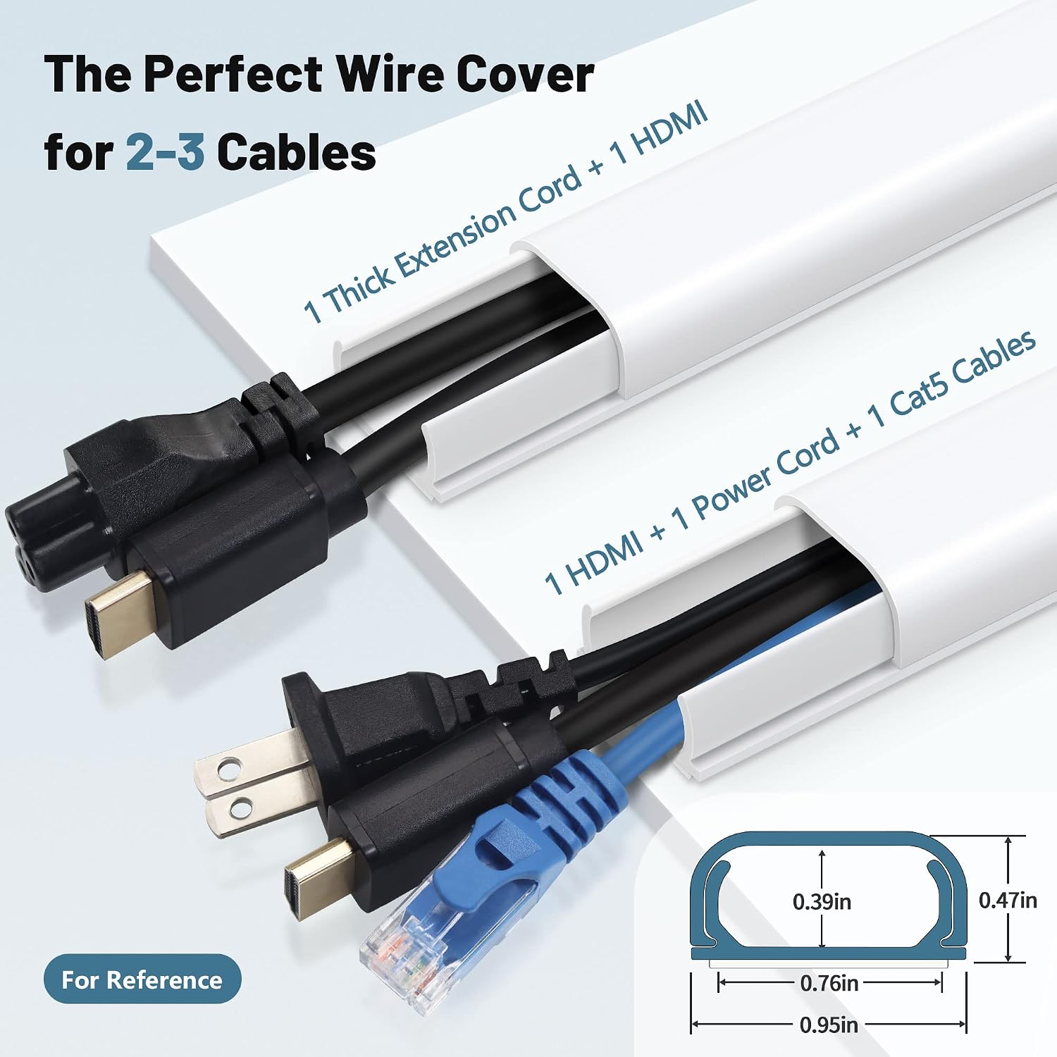 ZhiYo 73" Cord Covers for Wires on Wall, White Cord Hider, 0.95" W x 0.47"