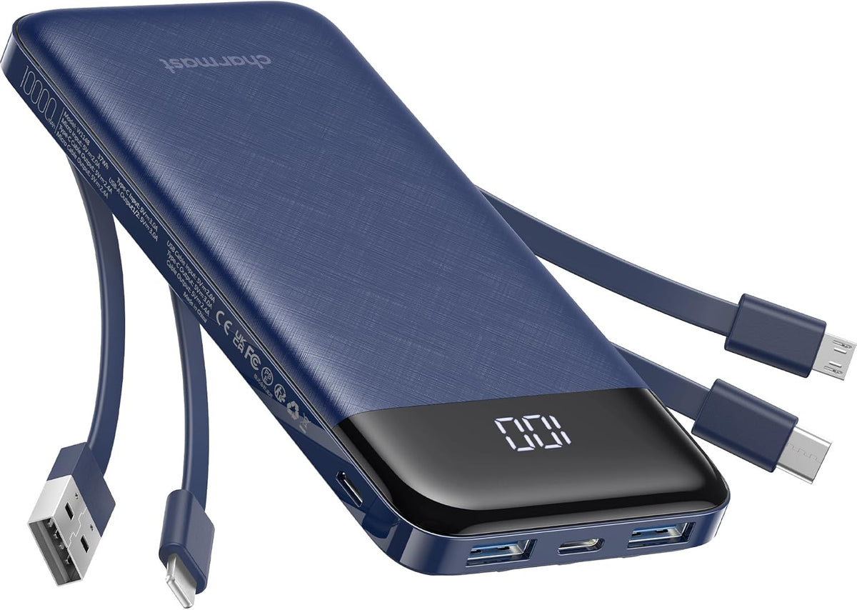 charmast Portable Charger Power Bank with Reinforced Built-in 4 Cables