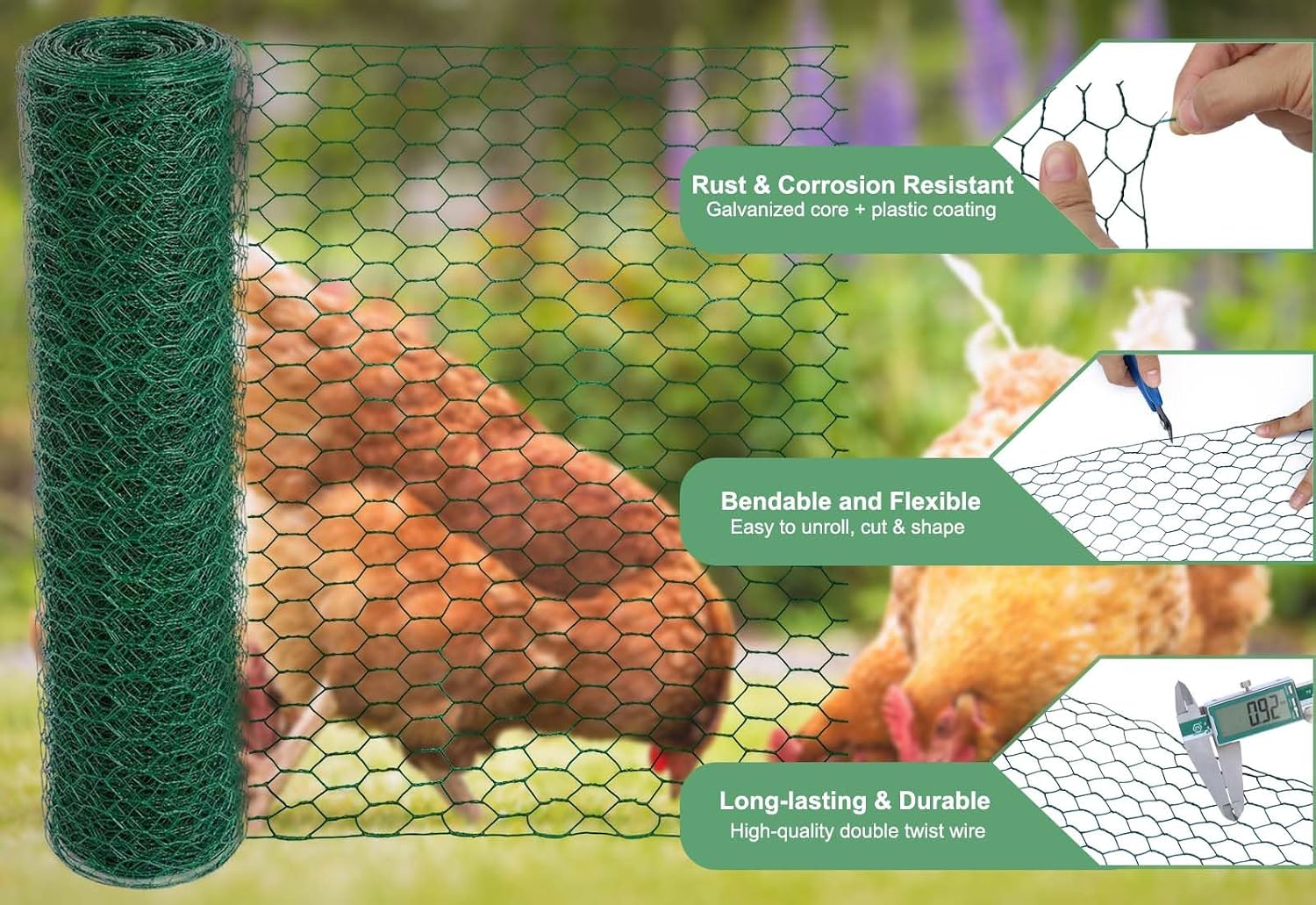 Mklsit Chicken Wire for Floral Arrangements, 15.7 x 157 Inches, Green
