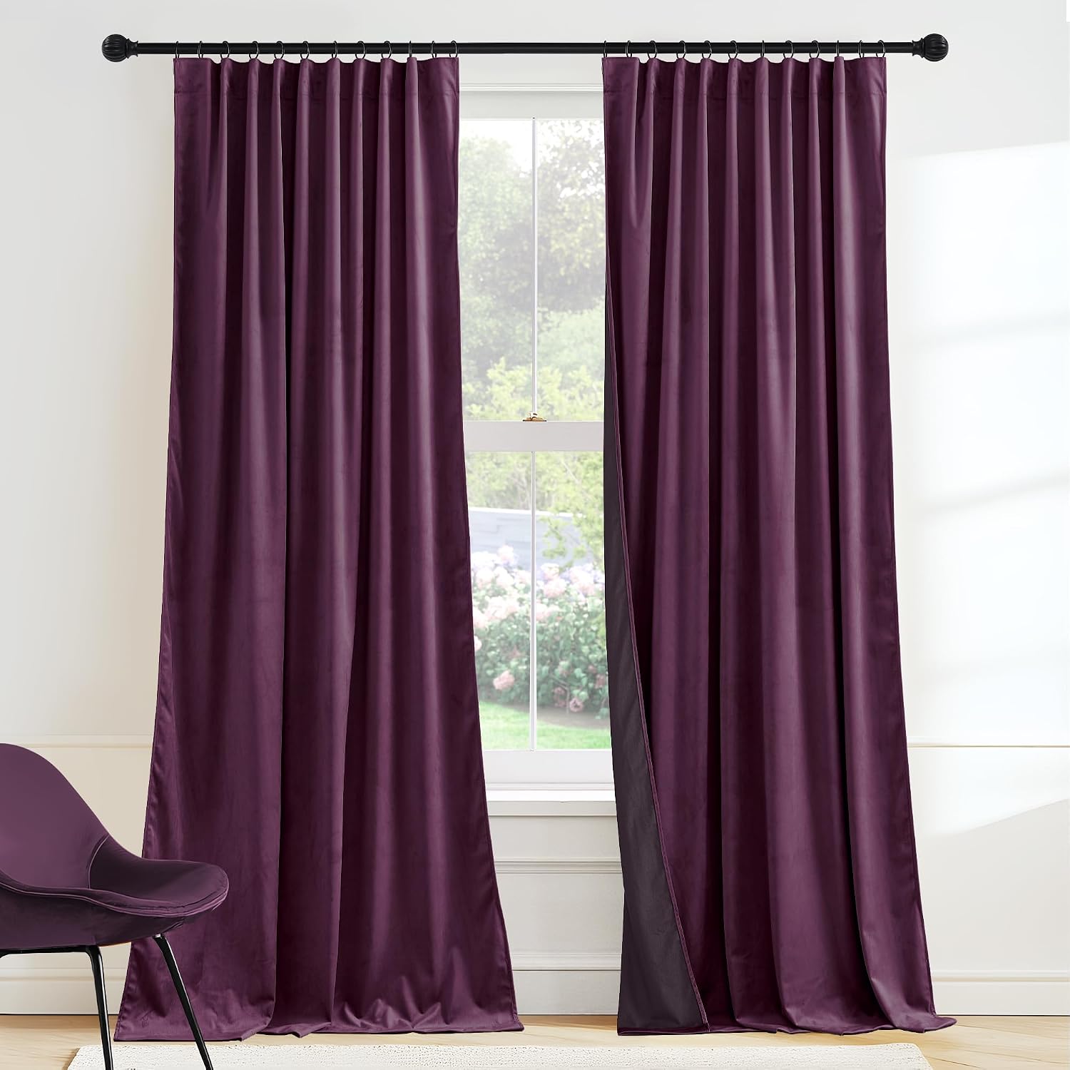 RYB HOME Purple Velvet Blackout Curtains 90 inches for Bedroom Living Room
